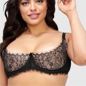 Frederick's of Holly Mindy Lace Black‎ Beige Underwire Bra Sz 36F NEW Adjustable